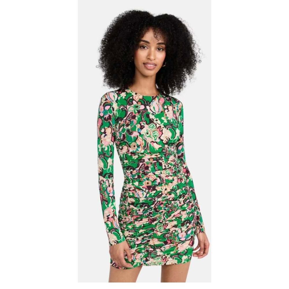 A.L.C. Kiki Ruched Mini Dress XS Emerald Multi Floral Print
